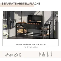Outsunny Grillpavillon, Grillüberdachung, Regenschutz, Haken für Utensilien, Stahlrahmen, Beige+Schwarz, 215 x 150 x 182/220 cm(m-5)
