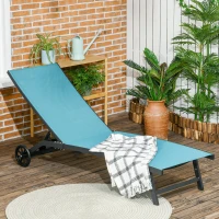 Outsunny Ligstoel, tuinligstoel met wielen, verstelbare rugleuning voor balkon aluminium(m-2)