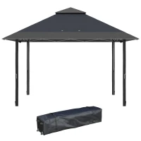Outsunny 4 x 4m Pop-up Gazebo with Double Roof, UV Proof Canopy Tent, Roller Bag, and Adjustable Legs for Outdoor Party, Steel Frame - Grey(m-11)