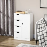 HOMCOM Bathroom Cabinet, Freestanding Storage Cabinet with 4 Drawers, Door Cupboard for Living Room, Kitchen, Bedroom, White(m-10)