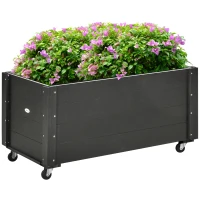 Outsunny verhoogd bed, bloembak met wielen, plantenbak voor tuin, massief hout(m-1)
