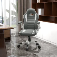 Vinsetto Computer Gaming Chair, Office Desk Swivel Chair, PU Leather Racing Chair with 90° Flip-up Armrest, Adjustable Height and Rolling Wheels, Grey(m-10)