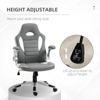 Vinsetto Computer Gaming Chair, Office Desk Swivel Chair, PU Leather Racing Chair with 90° Flip-up Armrest, Adjustable Height and Rolling Wheels, Grey(m-4)