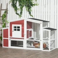 PawHut Galinheiro com vários níveis 201x75x117 cm Vermelho e Branco(m-2)