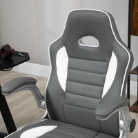 Vinsetto Computer Gaming Chair, Office Desk Swivel Chair, PU Leather Racing Chair with 90° Flip-up Armrest, Adjustable Height and Rolling Wheels, Grey(m-8)