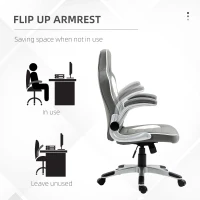 Vinsetto Computer Gaming Chair, Office Desk Swivel Chair, PU Leather Racing Chair with 90° Flip-up Armrest, Adjustable Height and Rolling Wheels, Grey(m-6)