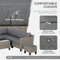 Outsunny 8 PCS Outdoor PE Rattan Sofa Set, Patio All Weather Twin Wicker Conservatory Corner Sofa Furniture, w/ Tempered Glass Coffee Table & Cushions for Lawn, Garden, Grey(m-5)