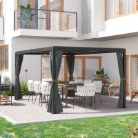 Outsunny Pergola, Pavillon, 4 Vorhänge, 1 ausziehbares Dach, Sonnenschutz, Grau(m-2)