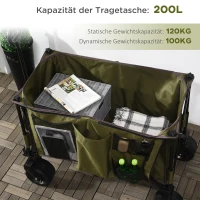 Outsunny Handcart opvouwbare bolderkar met verstelbaar handvat, zakken, groen(m-7)
