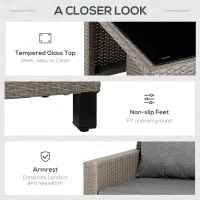 Outsunny 8 PCS Outdoor PE Rattan Sofa Set, Patio All Weather Twin Wicker Conservatory Corner Sofa Furniture, w/ Tempered Glass Coffee Table & Cushions for Lawn, Garden, Grey(m-8)