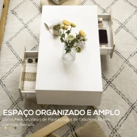 HOMCOM Mesa de Centro Retangular com 2 Gavetas e Compartimentos Abertos Estilo Nórdico 106x58x39,5cm Branco e Madeira(m-5)