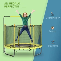 ZONEKIZ Cama Elástica Infantil Trampolín para Niños de 3-10 Años con Red de Seguridad Ø140x120-140 cm Amarillo(m-8)