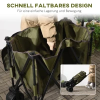 Outsunny Handcart opvouwbare bolderkar met verstelbaar handvat, zakken, groen(m-5)