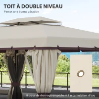 Outsunny Toile de rechange pour pavillon tonnelle tente polyester haute densité 4 rideaux 4 moustiquaires 389 x 290 cm beige(m-5)