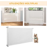 PawHut Barreira de Segurança para Cães Extensível 0-150cm Porta de Proteção Retrátil para Animais de Estimação 165x10,7x85cm Branco(m-6)