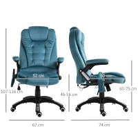 Vinsetto Massage Recliner Chair Heated Office Chair with Six Massage Points Velvet-Feel Fabric 360° Swivel Wheels Blue(m-3)