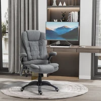 Vinsetto Massage Recliner Chair Heated Office Chair with Six Massage Points Linen-Feel Fabric 360° Swivel Wheels Grey(m-2)