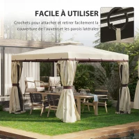 Outsunny Toile de rechange pour pavillon tonnelle tente polyester haute densité 4 rideaux 4 moustiquaires 296 x 296 cm beige(m-6)