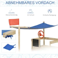 Outsunny Sandkasten Sandkiste groß mit Abdeckung Schiff Design Matschekiste aus Holz Sitzbank Flaggenmast Segelschiff Spielhaus für Kinder 3-8 Jahre Natur 180 x 91,5 x 144 cm(m-5)
