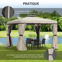 Outsunny Toile de rechange pour pavillon tonnelle tente polyester haute densité 4 rideaux 4 moustiquaires 296 x 296 cm beige(m-7)
