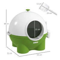 PawHut Large Cat Litter Box, with Scoop, Front Entrance, 53 x 51 x 48cm -Green(m-3)