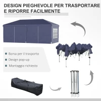 Outsunny Gazebo 6x3 m Pieghevole da Giardino, in Acciaio e Poliestere con 6 Pannelli Laterali, Blu(m-5)
