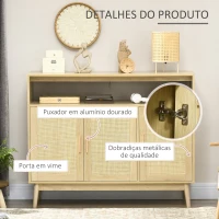 HOMCOM Aparador Sala de Estar de Estilo Cannage com 3 Portas de Vime Prateleiras Ajustáveis e Pés de Madeira 120x40x97 cm Madeira(m-7)