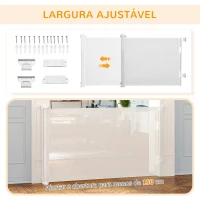 PawHut Barreira de Segurança para Cães Extensível 0-150cm Porta de Proteção Retrátil para Animais de Estimação 165x10,7x85cm Branco(m-5)