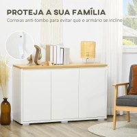 HOMCOM Aparador de Sala de Estar Armário de Armazenamento com 3 Portas e Prateleiras Ajustáveis 120x37x75 cm Branco e Madeira(m-7)