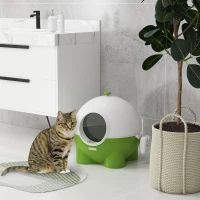 PawHut Large Cat Litter Box, with Scoop, Front Entrance, 53 x 51 x 48cm -Green(m-2)