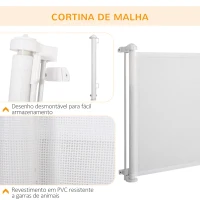PawHut Barreira de Segurança para Cães Extensível 0-150cm Porta de Proteção Retrátil para Animais de Estimação 165x10,7x85cm Branco(m-7)