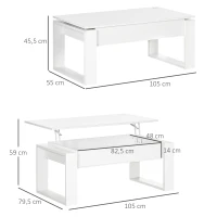 HOMCOM salontafel in hoogte verstelbare bijzettafel met verborgen opbergruimte salontafel lifttafel spaanplaat wit 105 x 79,5 x 59 cm(m-3)