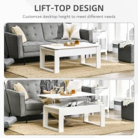 HOMCOM salontafel in hoogte verstelbare bijzettafel met verborgen opbergruimte salontafel lifttafel spaanplaat wit 105 x 79,5 x 59 cm(m-5)