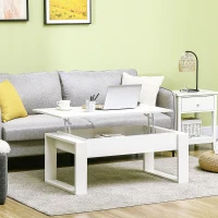 HOMCOM salontafel in hoogte verstelbare bijzettafel met verborgen opbergruimte salontafel lifttafel spaanplaat wit 105 x 79,5 x 59 cm(m-9)