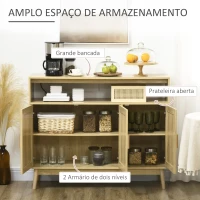 HOMCOM Aparador Sala de Estar de Estilo Cannage com 3 Portas de Vime Prateleiras Ajustáveis e Pés de Madeira 120x40x97 cm Madeira(m-4)