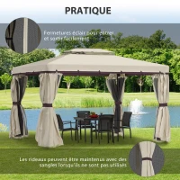 Outsunny Toile de rechange pour pavillon tonnelle tente polyester haute densité 4 rideaux 4 moustiquaires 389 x 290 cm beige(m-7)