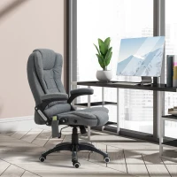 Vinsetto Massage Recliner Chair Heated Office Chair with Six Massage Points Linen-Feel Fabric 360° Swivel Wheels Grey(m-10)