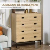 HOMCOM Ensemble de commode 4 tiroirs, buffet et meuble TV - étagère réglable - banc TV avec passe-câbles porte coulissante(m-7)