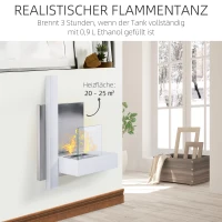 HOMCOM Ethanolhaard bio-ethanolbrander 1,5 L 3 uur. Brandduur met een klep accessoires voor wandmontage rookvrij Bauhaus Design RVS wit 75 x 22 x 63 cm(m-4)