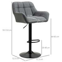 HOMCOM Barhocker 2er-Set Retro-Design höhenverstellbar Kunstleder Leinenoptik Grau + Schwarz(m-3)