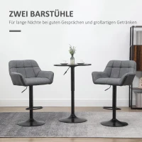 HOMCOM Barhocker 2er-Set Retro-Design höhenverstellbar Kunstleder Leinenoptik Grau + Schwarz(m-4)
