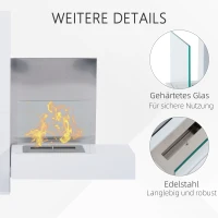 HOMCOM Ethanolhaard bio-ethanolbrander 1,5 L 3 uur. Brandduur met een klep accessoires voor wandmontage rookvrij Bauhaus Design RVS wit 75 x 22 x 63 cm(m-6)