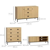 HOMCOM Ensemble de commode 4 tiroirs, buffet et meuble TV - étagère réglable - banc TV avec passe-câbles porte coulissante(m-3)