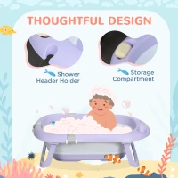 ZONEKIZ Foldable Baby Bathtub, with Non-Slip Support Legs, Cushion Pad, Shower Holder - Purple(m-6)