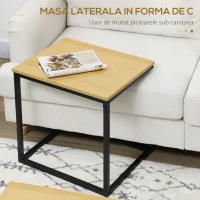 Set 2 piese HOMCOM cu masuta de cafea si masa laterala in forma de C din otel si PA, culoarea lemnului(m-4)