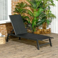 Outsunny Chaise longue bain de soleil en résine tressée imitation rotin avec roues dossier inclinable aluminium noir(m-2)