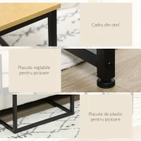 Set 2 piese HOMCOM cu masuta de cafea si masa laterala in forma de C din otel si PA, culoarea lemnului(m-6)