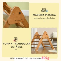 HOMCOM Triângulo de Aprendizagem para Crianças acima de 3 Anos Dobrável Triângulo Pikler de Madeira 90x64x70 cm Madeira(m-6)