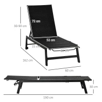 Outsunny Chaise longue bain de soleil en résine tressée imitation rotin avec roues dossier inclinable aluminium noir(m-3)