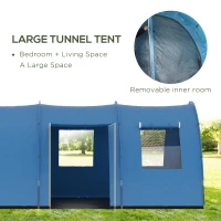 Outsunny Cort de Camping pentru 5-6 Persoane cu 2 Uși, Ferestre și Buzunare de Depozitare, 475x315x215 cm, Albastru(m-4)